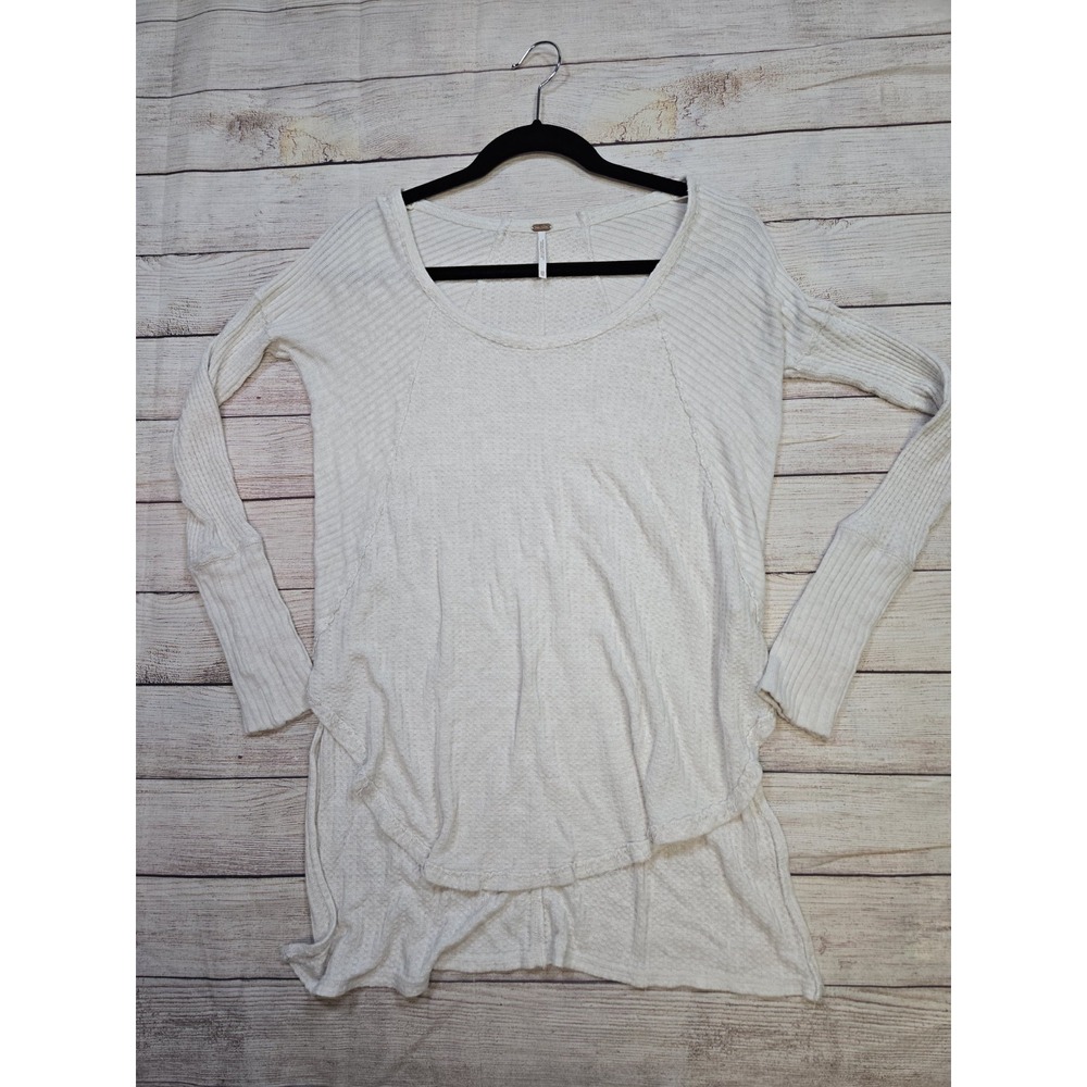 Free People Ventura‎ Thermal Beige Waffle Knit Top Women's size XS distressed